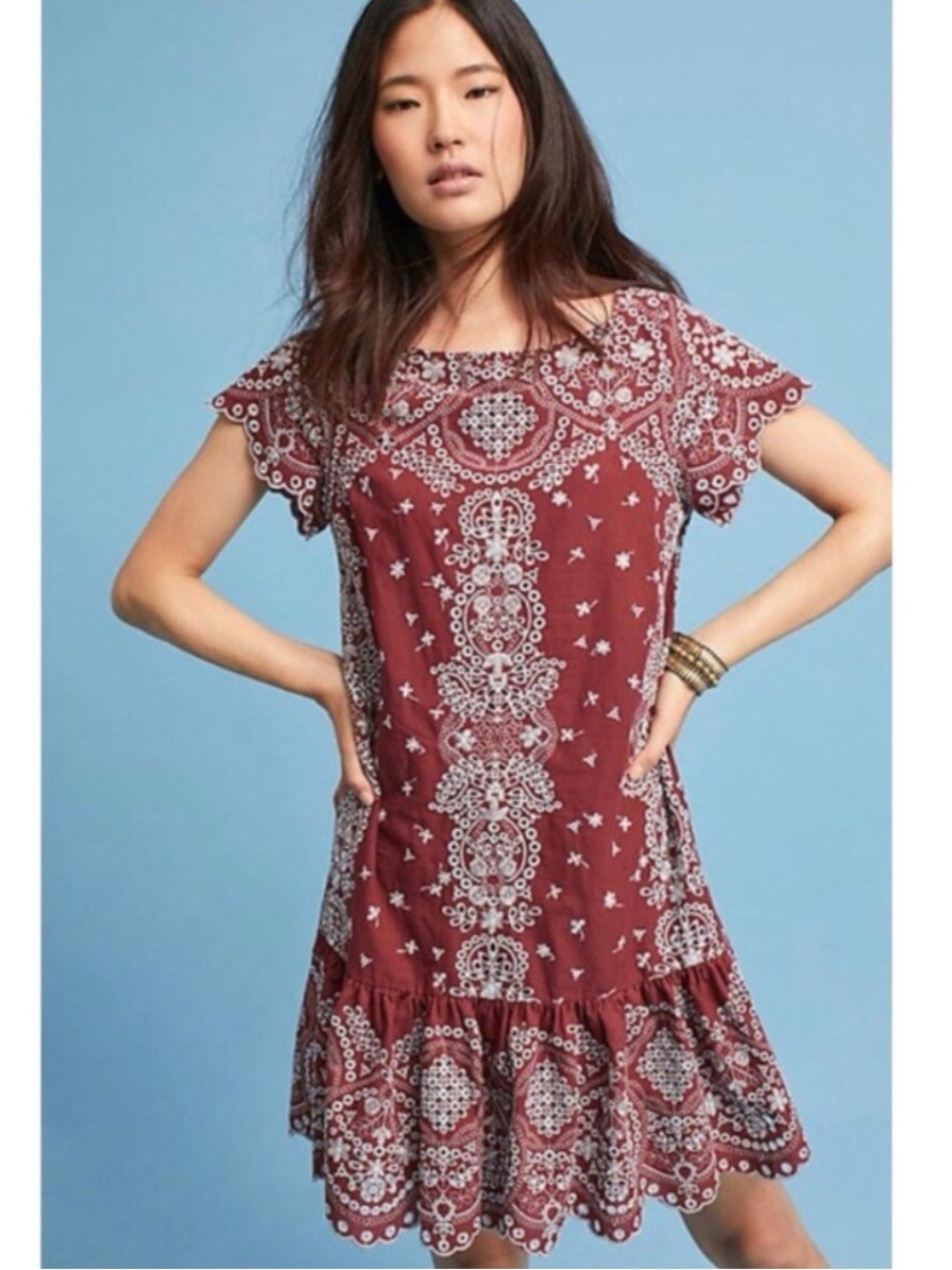 Anthropologie Maroon Bandana-Print Mini Dress